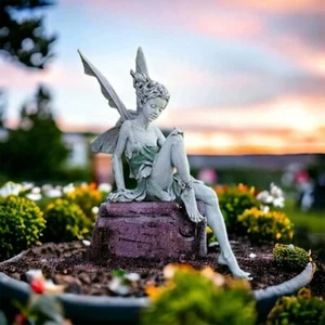 Miniature Sitting Fairy Elf Statue Yard Craft Landscaping Garden Home Decor-Best - Picture 1 of 16