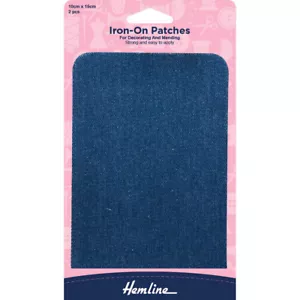 Hemline Iron-On Patches For Decorating and Mending 10 x 15cm Mid Denim 2 pcs - Picture 1 of 2