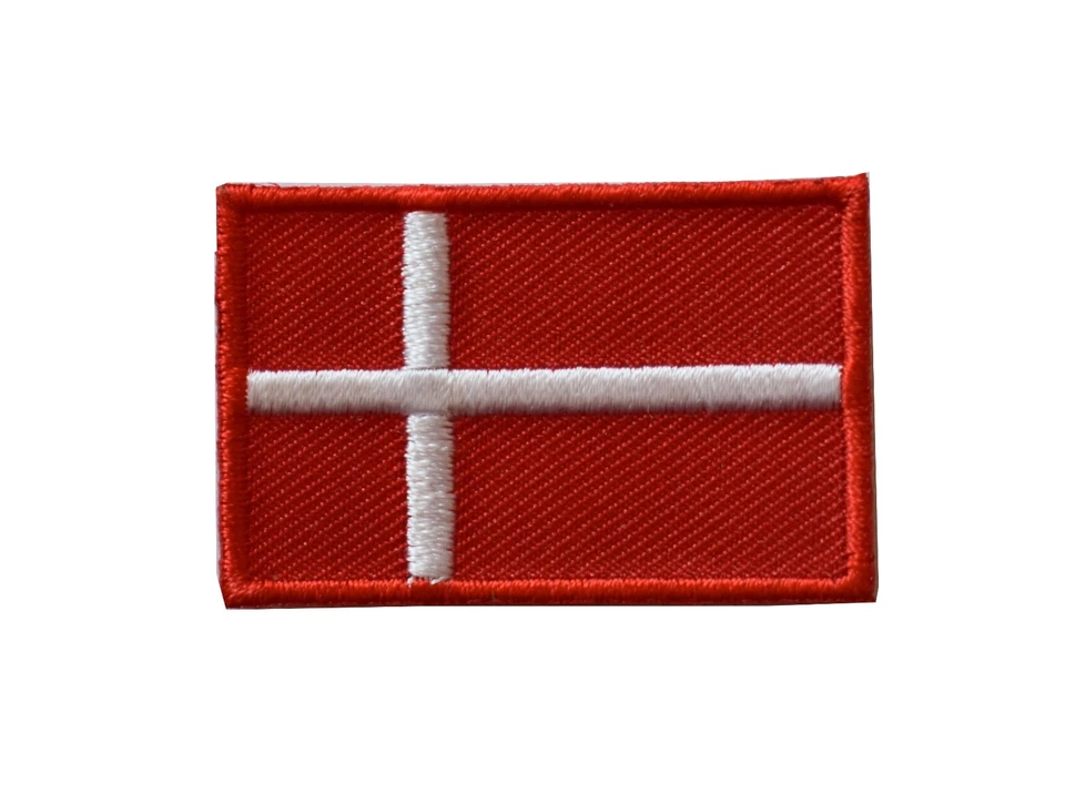 #5143 Denmark Flag Embroidery Iron On Patch-Small 1 3/4" - Image 1 of 1