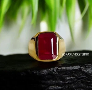 925 Sterling Silber Rubin Ring Herren Damen Siegelring Edelstein Geschenk Schmuck - Bild 1 von 6