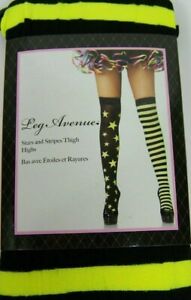 Leg Avenue Neon Pink or Yellow Stars and Stripes Thigh Highs