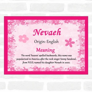 Nevaeh Name Meaning Pink Certificate - Picture 1 of 1