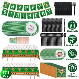 171Pcs Baseball Party Supplies Kit Birthday Party Baseball Dinnerware Decoration - Picture 1 of 10