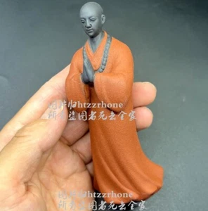 Zi Sha Sand Clay Standing Monk Statue Praying Buddha Buddhism Zen Figure Decor - Picture 1 of 5