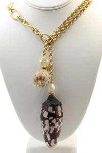 Gold Chain Fixed Lariat with Shell Endings - Picture 1 of 4