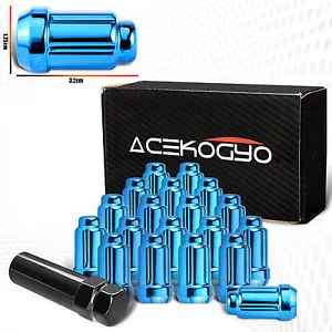20 Blue Chrome Wheel Lock 12mm X 1.25 Acorn Spline Drive Lugs Nuts w Key Racing - Picture 1 of 4
