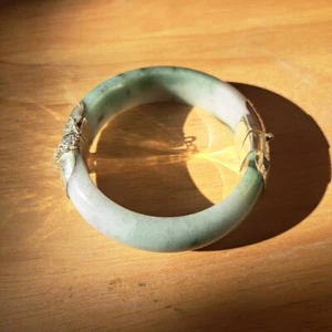 Jade Typ A grüner natürlicher Armreif Silber Burmeses Armband Größe 56,5 mm. S008 - Bild 1 von 14