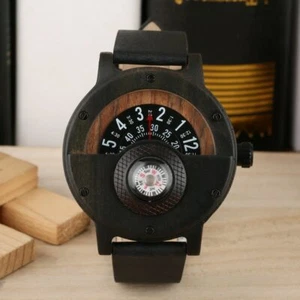 Half Dial Turntable Style Quartz Wooden Watch - Creative Wristwatch Wear For Men - Picture 1 of 8