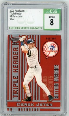 Derek Jeter 2000 Pacific Revolution triple cabezal #8 plateado 66/899 CSG 8 casi nuevo/como nuevo Foto 1 de 2