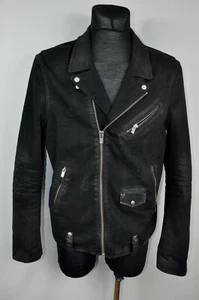 The Kooples Jeans Biker Jacket Distressed Black Men's Cotton size L - Picture 1 of 9
