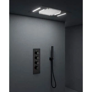 CRANACH Rectangle LED Mood Lighting Shower System Thermostatic in Matte Black - Picture 1 of 12