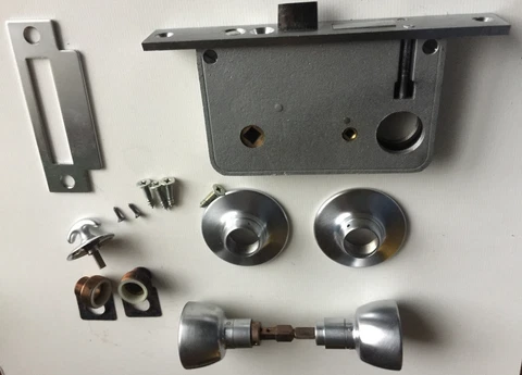 Vintage, Corbin Emhart, Stainless, Mortise Lock, 1960's, w/thumb knob and box Cover