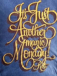 T Shirt Large Manic Monday Blue Top Tee Short Sleeve Print Logo Revolution - Picture 1 of 24