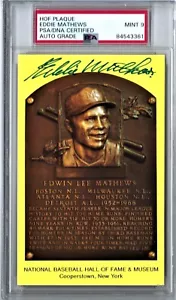 EDDIE MATHEWS PSA/DNA SIGNED HOF GOLD POSTCARD PLAQUE AUTOGRAPH PSA 9 GORGEOUS - Picture 1 of 1