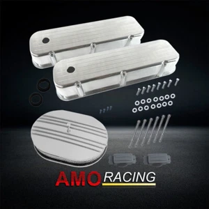 Polished Valve Covers Fit Chevy BBC 396 1965-1995 & 12" Half Finned Air Cleaner - Bild 1 von 6