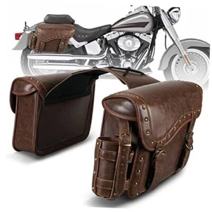 Motorcycle Saddle Bags, PU leather Motorcycle Saddlebags, Reinforced Straps & - Picture 1 of 7