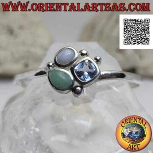 Bracciale rigido in argento 925‰ liscio con tris di pietre centrali giada, calce - Imagen 1 de 8