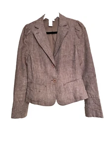 Max Studio Authentic Linen Blazer Jacket Brown Sz 8 Top Stitching 4 button cuff - Picture 1 of 7