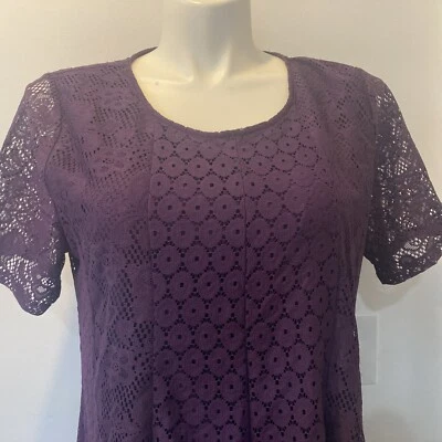 Vestido de primavera manga corta con superposición de encaje púrpura talla XL de la colección NY para mujer nuevo con etiquetas Foto 1 de 4