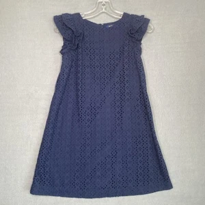 Polo Ralph Lauren Navy Blue Eyelet Dress Girls Size 14 A Line Flutter Sleeve - Picture 1 of 6