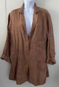 FLAX Jeanne Engelhart Linen Jacket Lagenlook Sz Small blazer oversized Rust - Picture 1 of 7