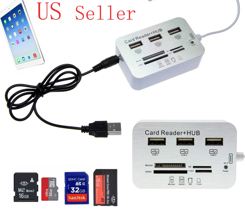 Card Reader Adapter 3 USB Hub Camera Connection Combo for Apple iPad 4 Mini Air - Image 1 of 1