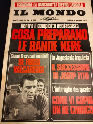 Il Mondo 24 1974 Gigi Riva De Chirico Dominique Sanda Charlotte Rampling Agnelli - Immagine 1 di 4