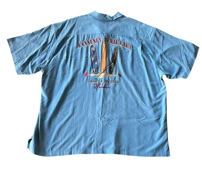 Camisa de acampamento havaiana bordada Havaiana Tommy Bahama masculina XXL Carry A Big Stick - Imagem 1 de 4