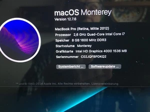 Macbook Pro 15 2012 Retina 8 GB RAM 512 GB SSD  1A Zustand - Bild 1 von 11