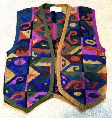 Peruvian Connection Women's Hand Knitted Geo Pattern Artisan Alpaca Vest (Small) - Image 1 of 4