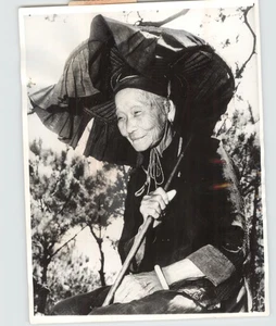 HAKKA FRAU Bauer im Lampenschirm Hut bei HONGKONG China 1962 Pressefoto - Bild 1 von 2