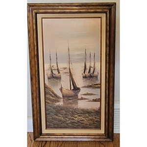 ORIGINAL William Hoffmann Maritim 3 Segelboote Ölgemälde Schiffe SIGNIERT 30x17,5 - Bild 1 von 7