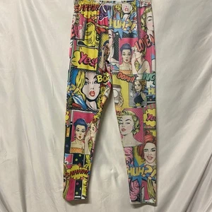 Casa Lee Leggings Pop Art Collage Retro Style Fluky Fabrics X Large Comic - Picture 1 of 5
