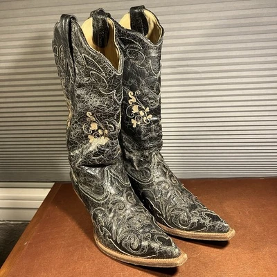 Botas de Vaquero Corral Vintage C2108 Para Mujer Talla 8M Negro Lagarto Cuero Envejecido Foto 1 de 4