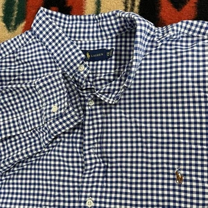 Ralph Lauren Oxford Gingham Shirt Mens 2XLT Blue White Preppy Office Casual EUC - Picture 1 of 11