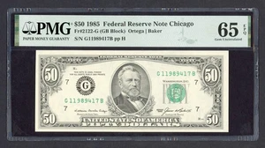 1985 $50 Fr#2122-G Fifty Dollar FRN G Note Chicago PMG 65 EPQ Serial # G11989417 - Picture 1 of 2