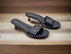 Womens Leather Thin Heel Kitten Heeled Slippers Size 6.5 New - Picture 1 of 5