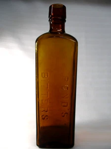 Antique Medicine Bottle Pond's Bitters An Unexcelled Laxative Amber Glass - Picture 1 of 20