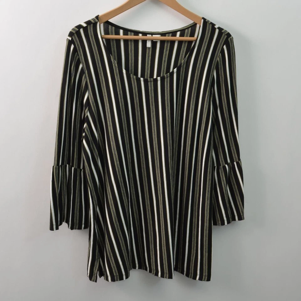 Top túnica Cato para mujer 18/20 W 2X algodón modal negro manga acampanada Foto 1 de 4