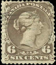 1868 Used Canada F 6c Scott #27 Large Queen Issue Stamp