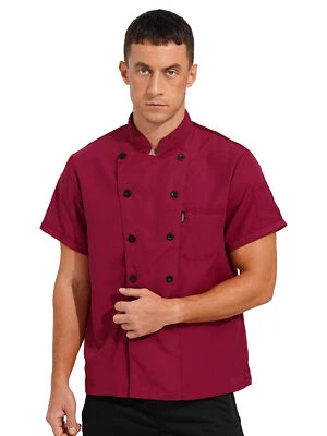 Men Chef Coat Solid Color Kitchen Cook Uniform Jacket Canteen Bakery Chef Shirts - Image 1 of 2