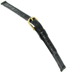 8mm Milano Genuine Crocodile Black Stitched Flat Ladies Watch Band - Picture 1 of 3
