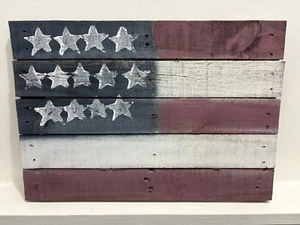 FLAG Handmade Wooden 13 Stars 5 Bars / 26''x18''x1'' . Aged patina. Made In USA - Picture 1 of 6