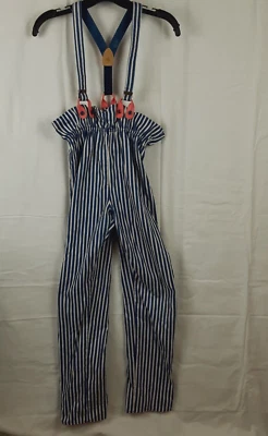 Hartstrings USA Made Girls Size 12 Striped Suspender Jumpsuit Blue, Pink & White - Image 1 of 4
