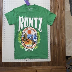 RUNTZ GREEN S Short Sleeve T Shirt GRAPHICS HAPPY PLACE SS TEE D-GRN - Picture 1 of 4
