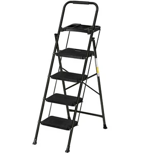 Lightweight 4 Step Ladder Folding Step Stool w/Tool Tray Anti-Slip Pedal Black - Picture 1 of 24