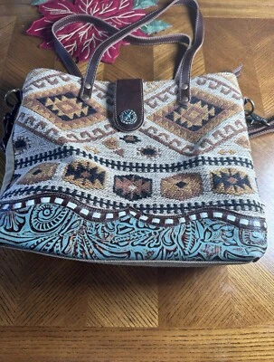 Myra Bag NWT Heavenly Tote Purse Leather Brown Cream Black Aztec Print Cowhide - Image 1 of 4