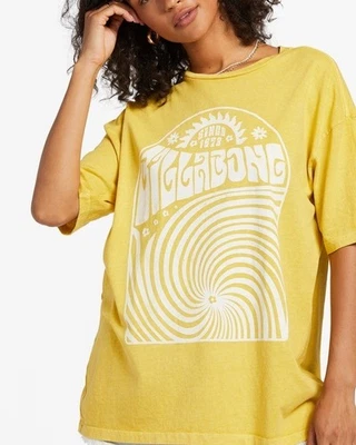 BILLABONG Hello Sunshine Oversize Graphic Tee Sz S Yellow Hand Dyed 100% Cotton - Image 1 of 4