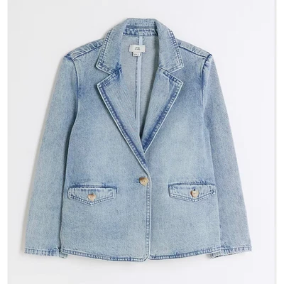 NWT River Island Girls 11-12 years Denim Jacket heart shaped button women's XS - Image 1 of 4