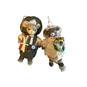 Vintage christmas mr & mrs mouse dressed for the holiday ornaments couple - Picture 1 of 10
